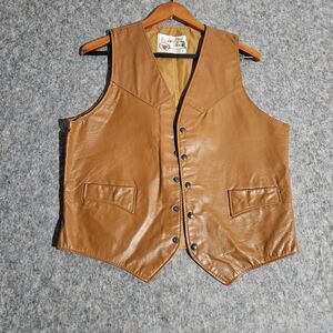 Vintage Sears The Leather Shop Vest Mens 40 Western Snap Front Cowboy 70s